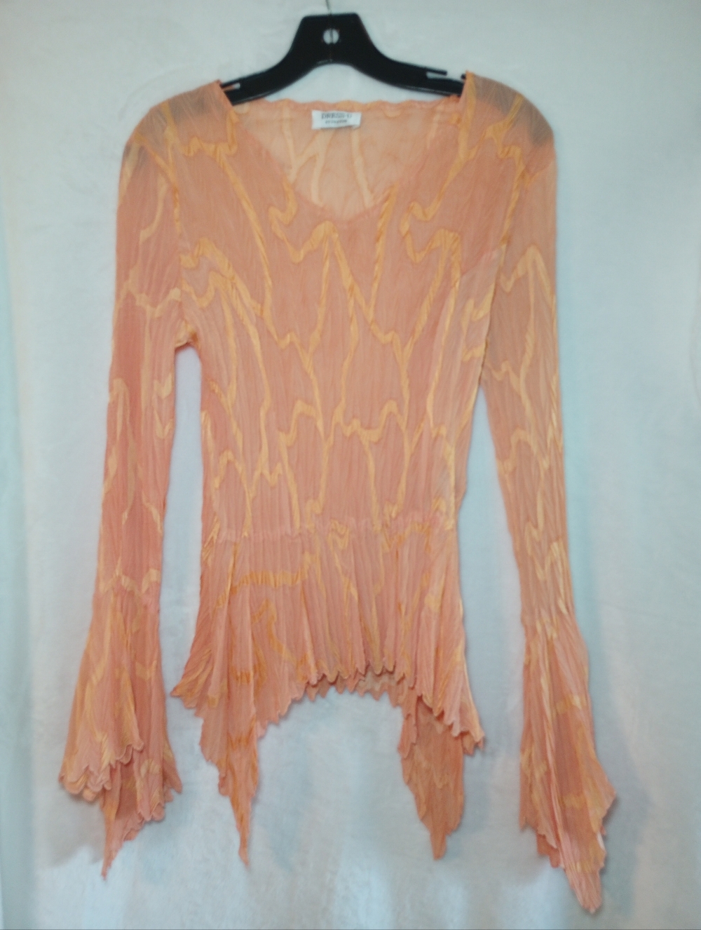 Sheer Feminine Peach Blouse Barbiecore Soft Coquette Coral Coastal Cowgirl Top M